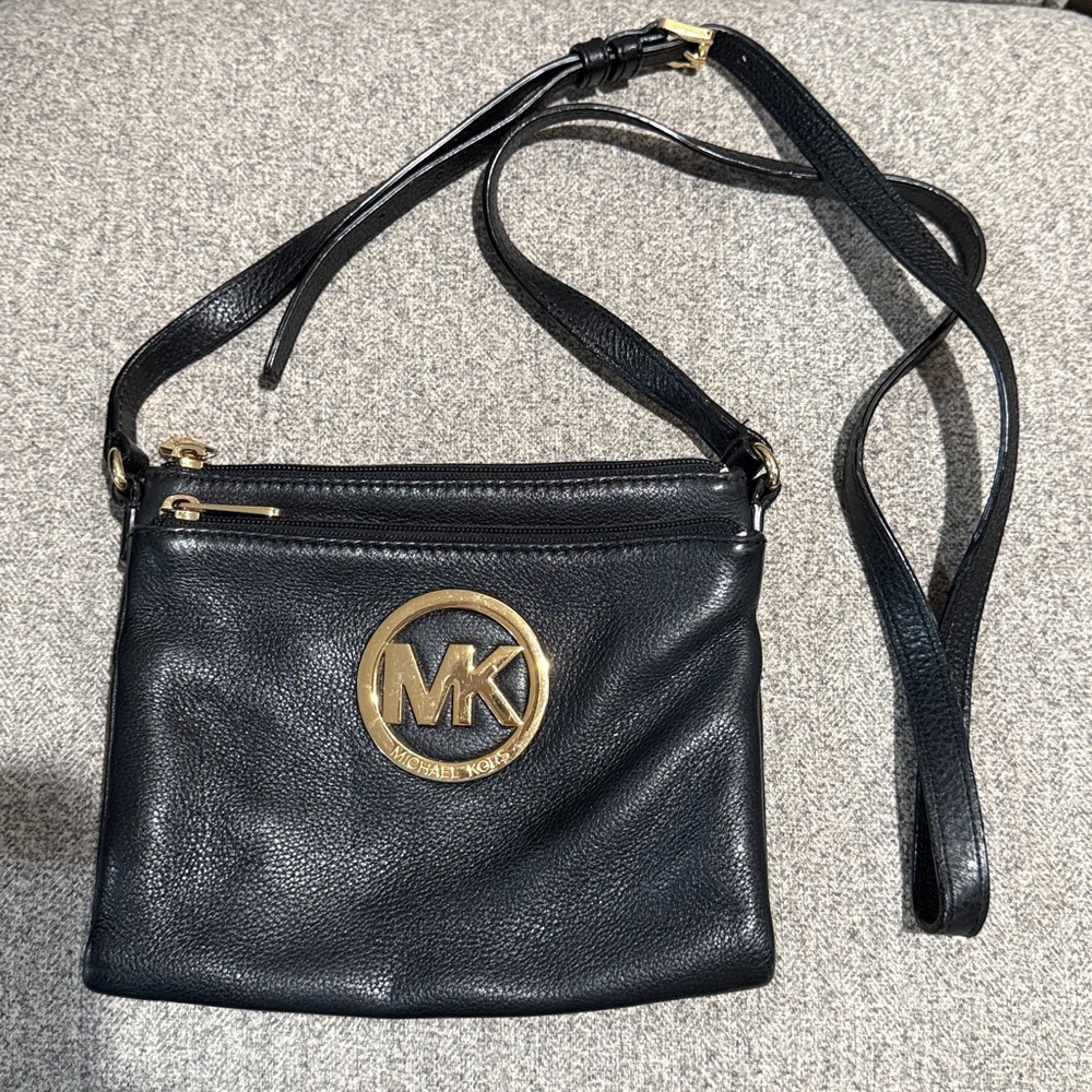 Michael Kors Black and Gold Leather Crossbody